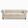 Beige Fabric Chesterfield Sofa with Polyester Upholstery and Wooden Legs 220cm