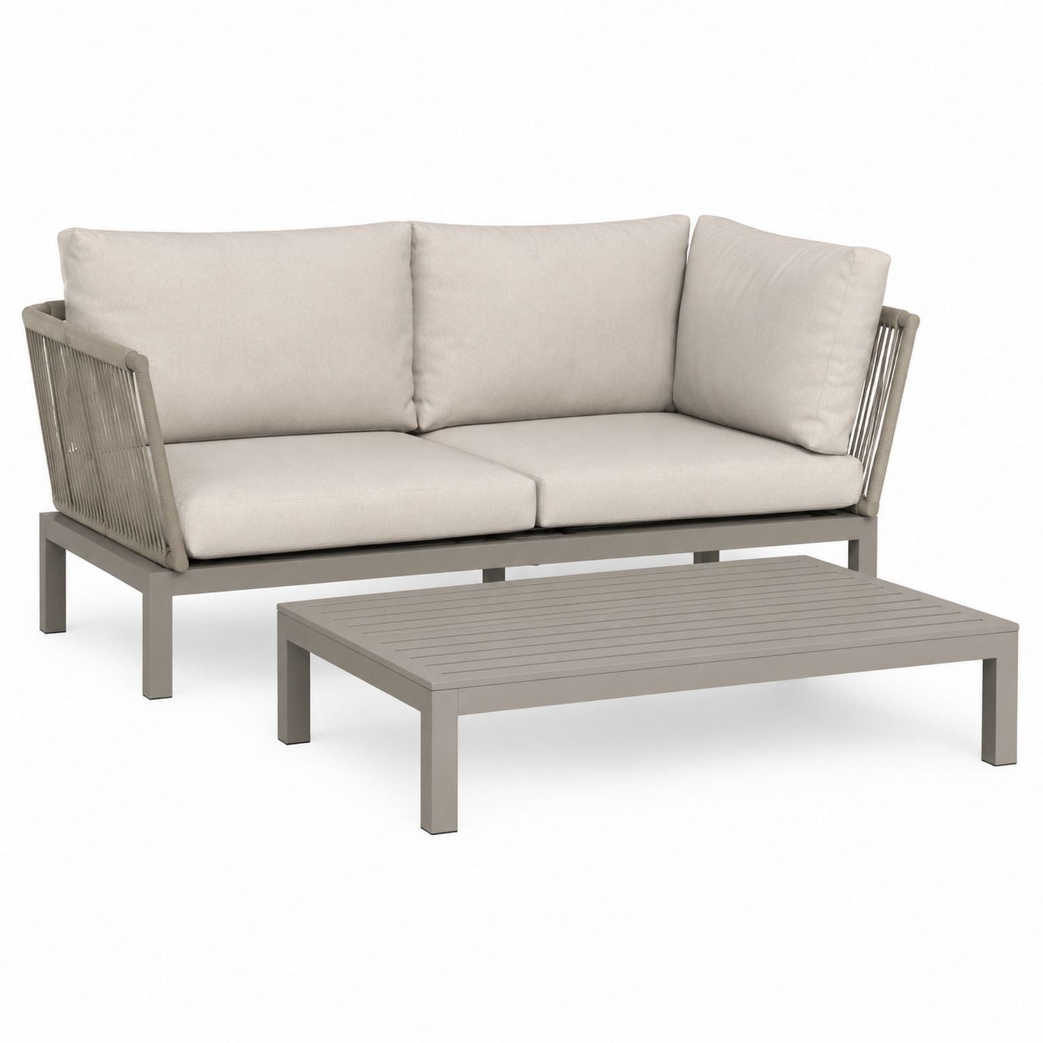 Outdoor Sectional Sofa Set Aluminum Frame Polyester Rope Beige Cushions