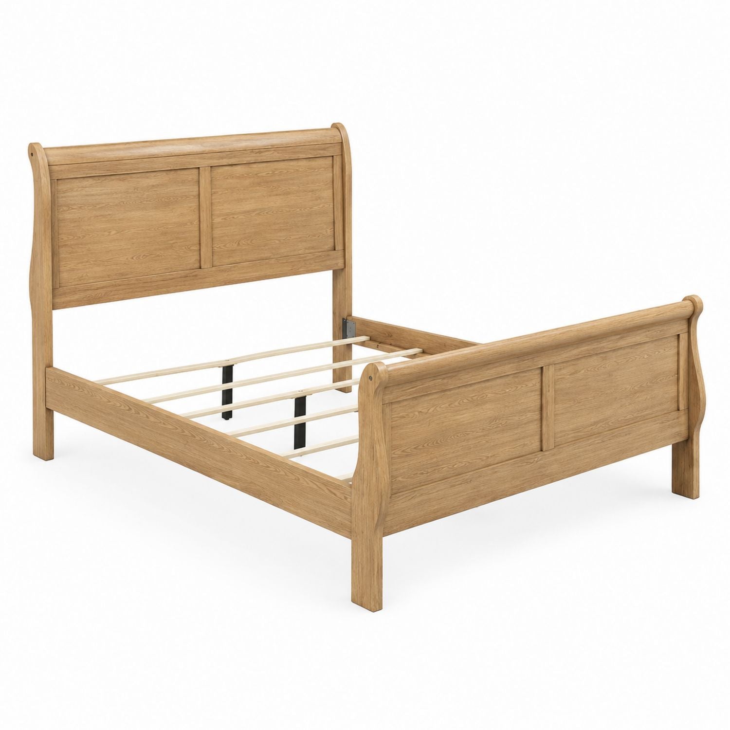 Oak Wood Queen Size Sleigh Bed Frame