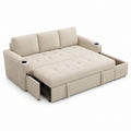 Beige Corduroy Convertible Sleeper Sofa with Storage and Cup Holders