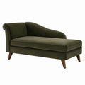 Velvet Chaise Lounge Sofa Olive Green with Wooden Legs