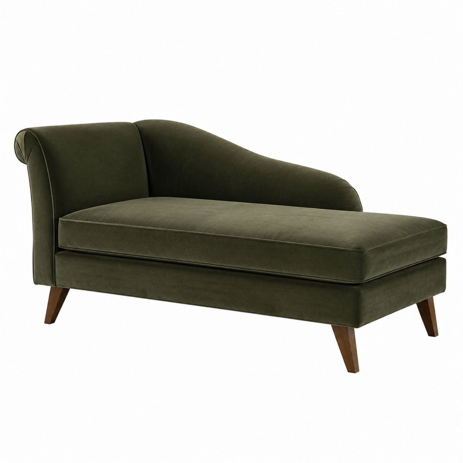 Velvet Chaise Lounge Sofa Olive Green with Wooden Legs