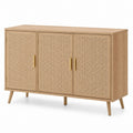 Wood Sideboard with Rattan 3-Door, Light Brown