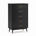 Black Wood 5-Drawer Dresser with Brass Handles