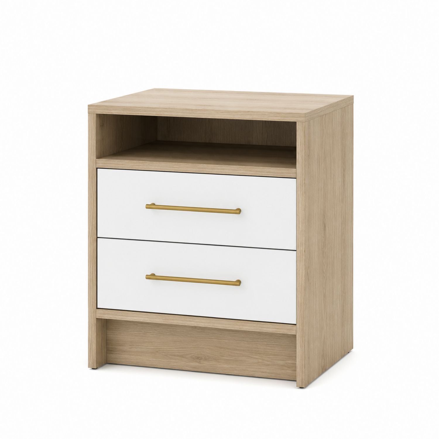 Wood Nightstand with 2 Drawers and Open Shelf 60x45x40 cm