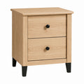 Two-Drawer Oak Wood Nightstand with Metal Handles