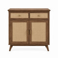 Wooden Sideboard with Rattan Accents and Two Doors Two Drawers 90x40x85cm