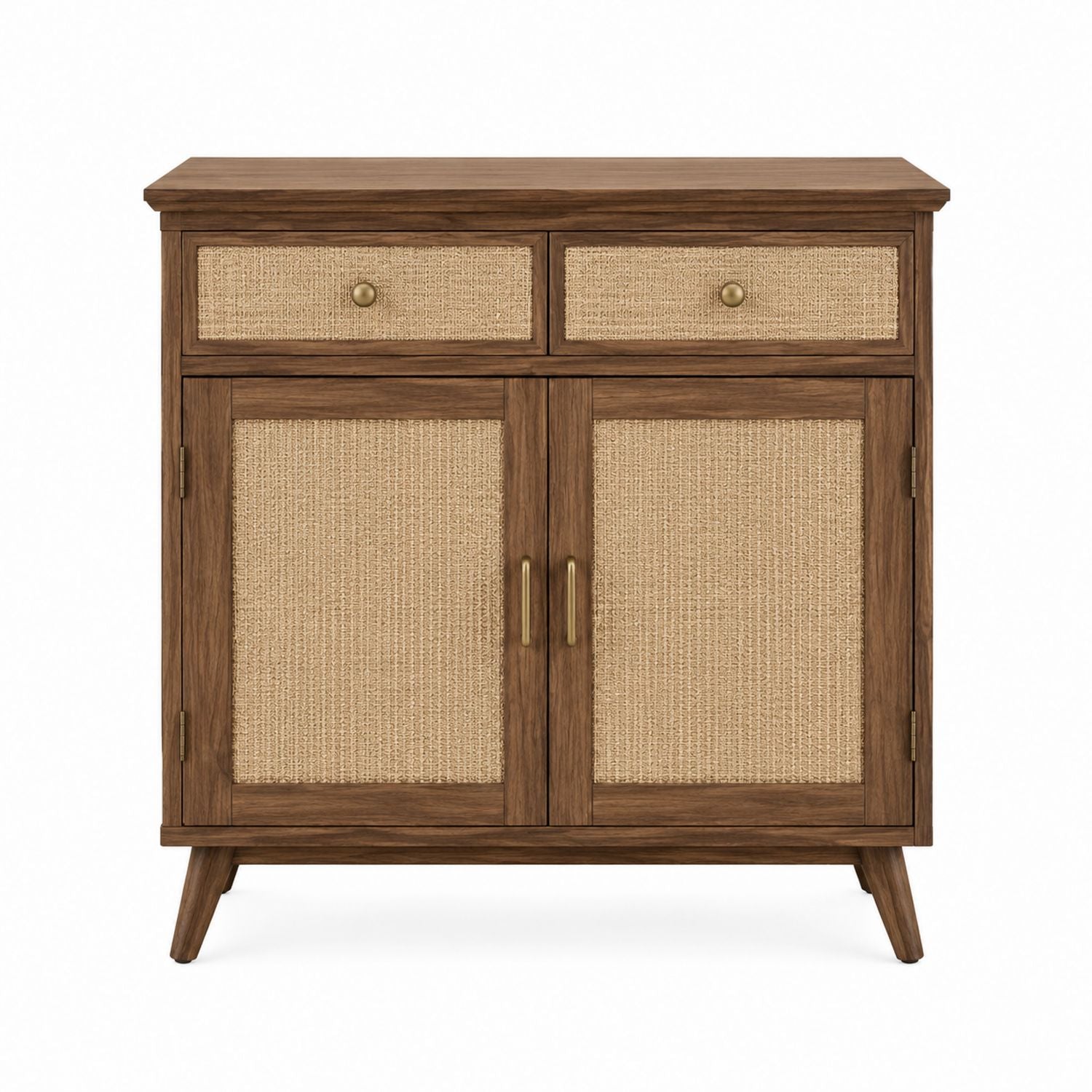 Wooden Sideboard with Rattan Accents and Two Doors Two Drawers 90x40x85cm
