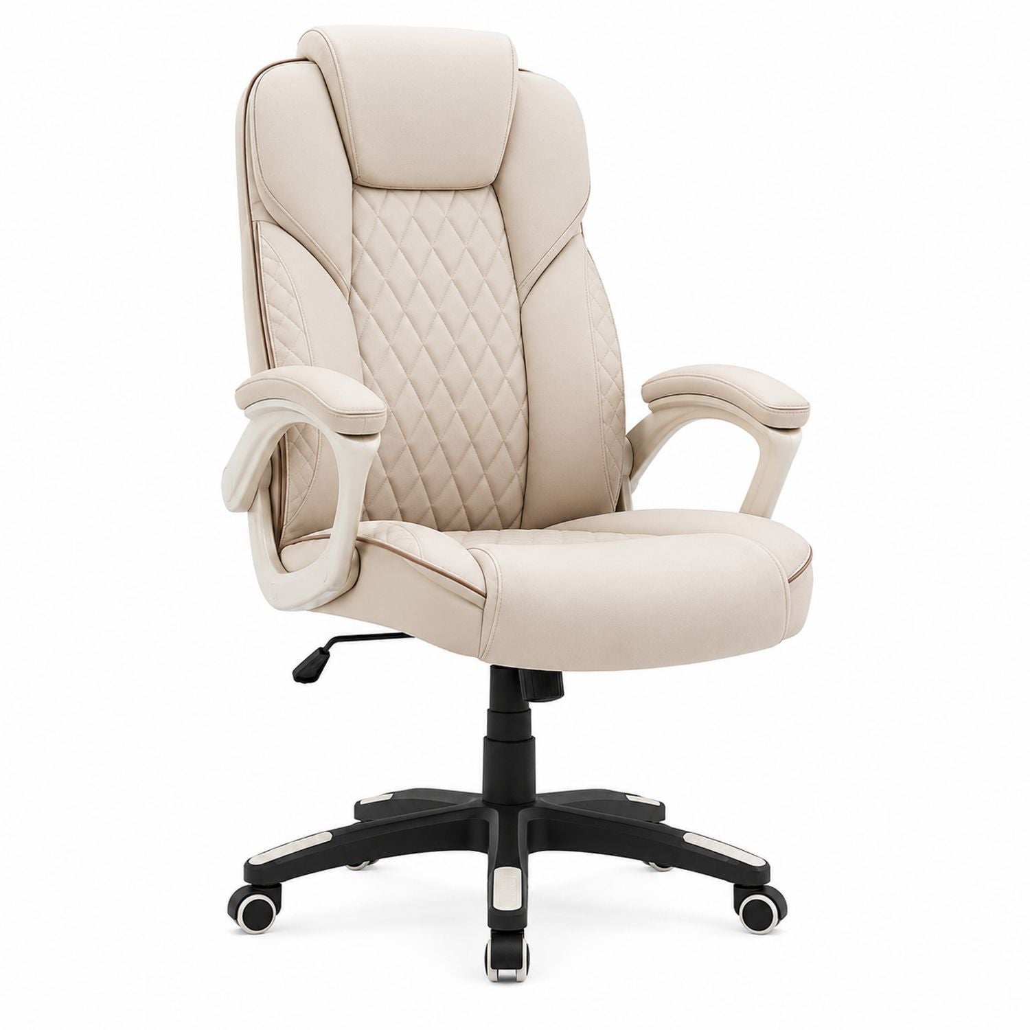 Ergonomic Office Chair PU Leather Beige Adjustable Swivel with Armrests and High Back
