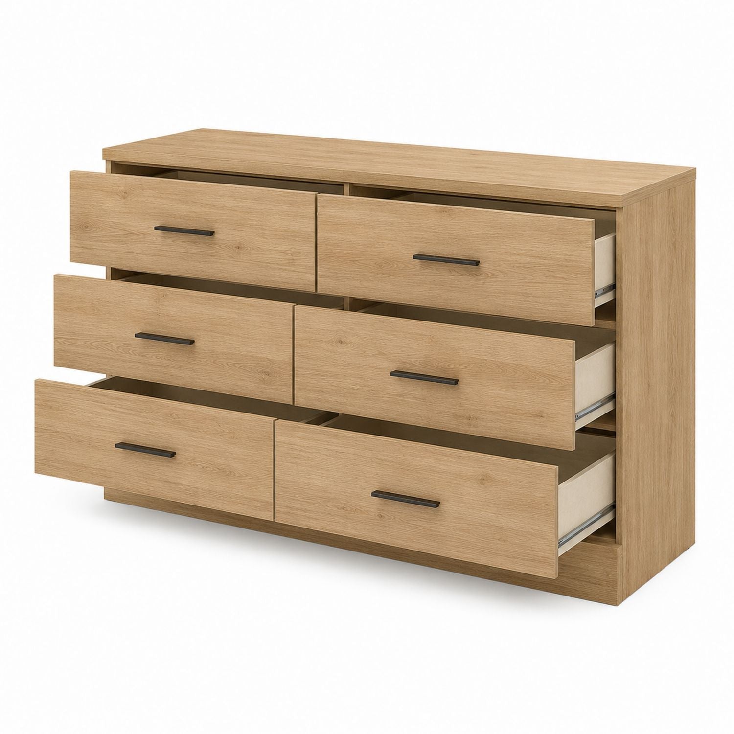 Wooden 6-Drawer Dresser Oak 120cm x 40cm x 75cm
