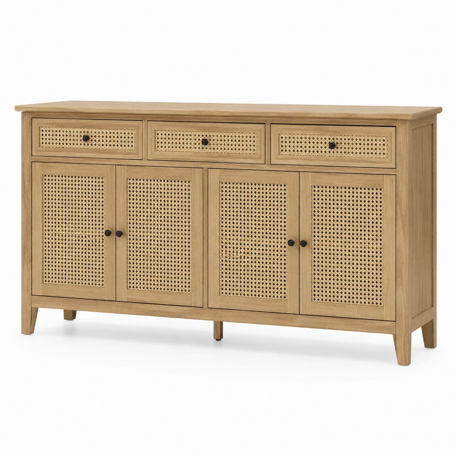 Wooden Sideboard with Cane Panels and Oak Veneer