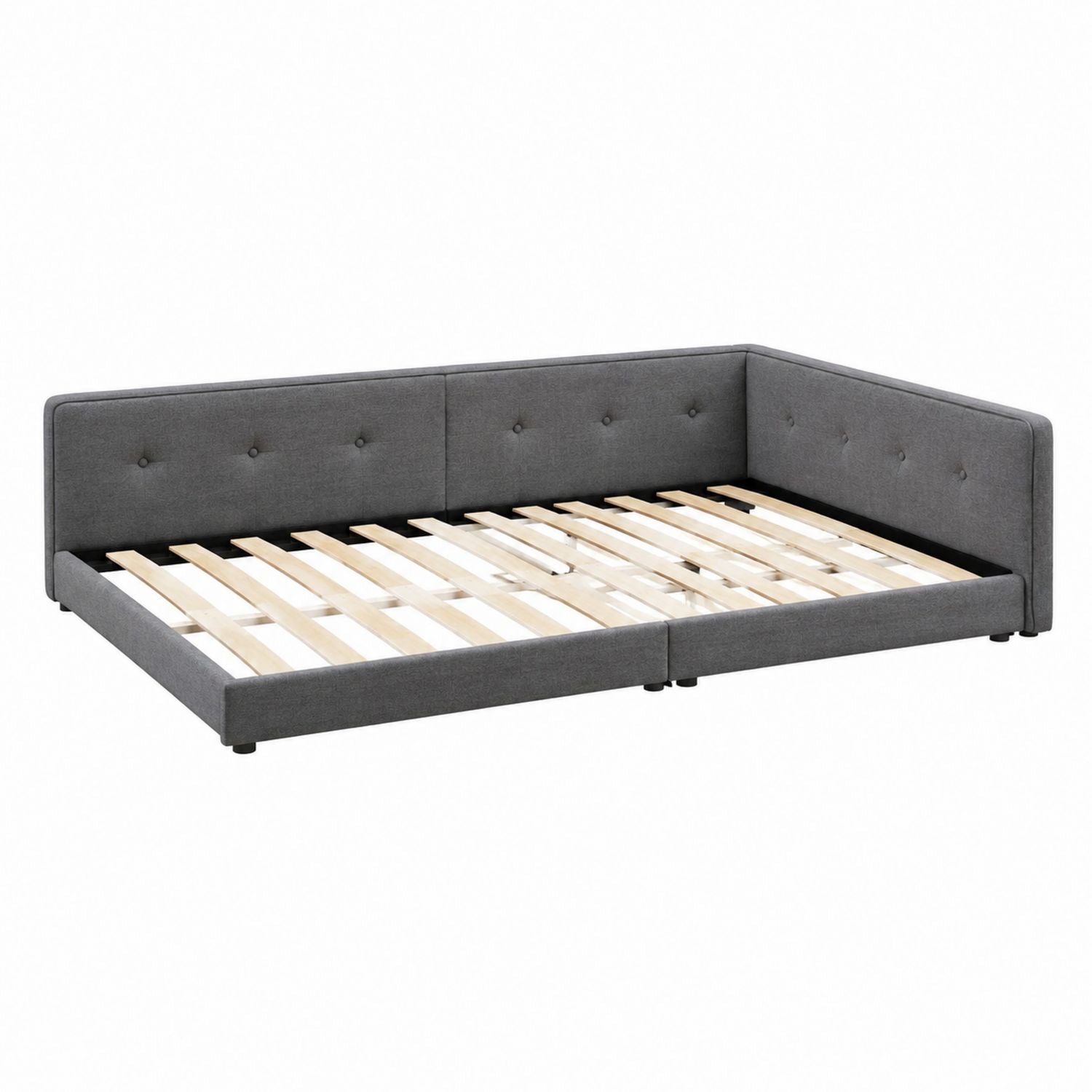 Gray Fabric Upholstered Platform Bed with Corner Design 84in x 58in