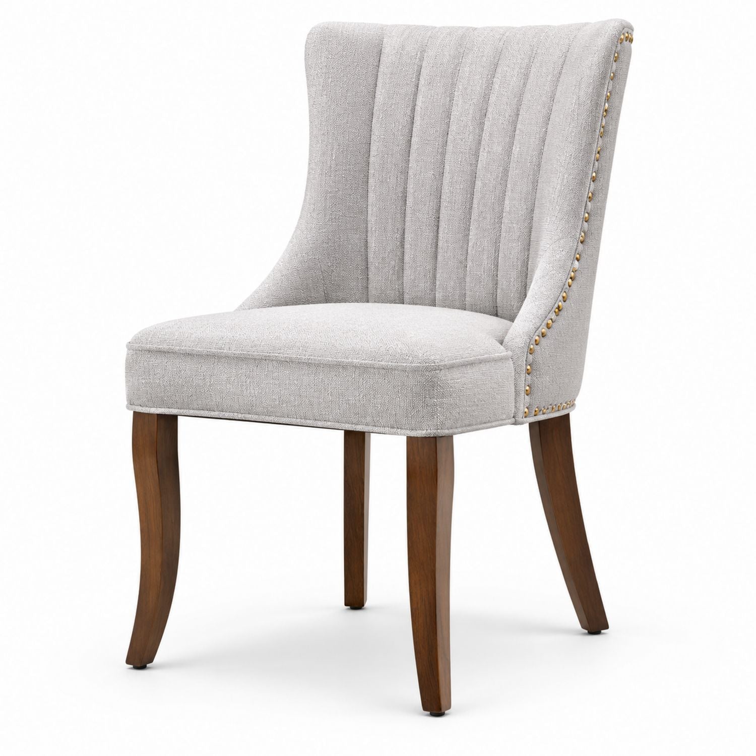 Fabric Upholstered Dining Chair Light Grey with Wooden Legs