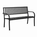 Outdoor Steel Bench Black Slatted Design 127x57x75cm