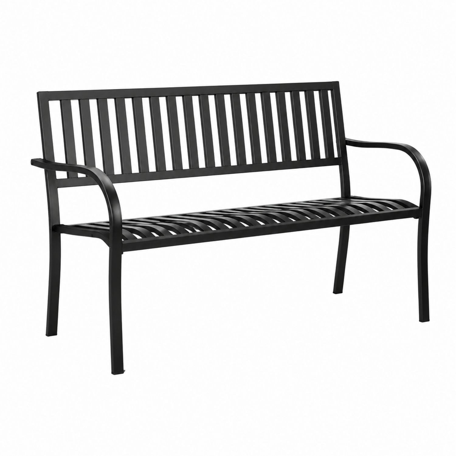 Outdoor Steel Bench Black Slatted Design 127x57x75cm