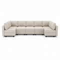 Modular Sectional Sofa Beige Fabric L-Shaped 6-Piece Set