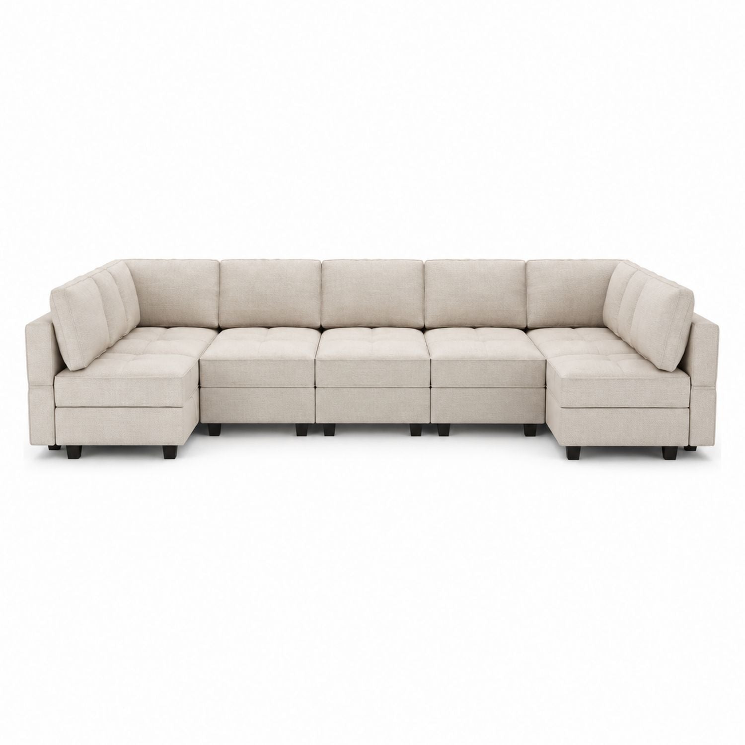 Modular Sectional Sofa Beige Fabric L-Shaped 6-Piece Set