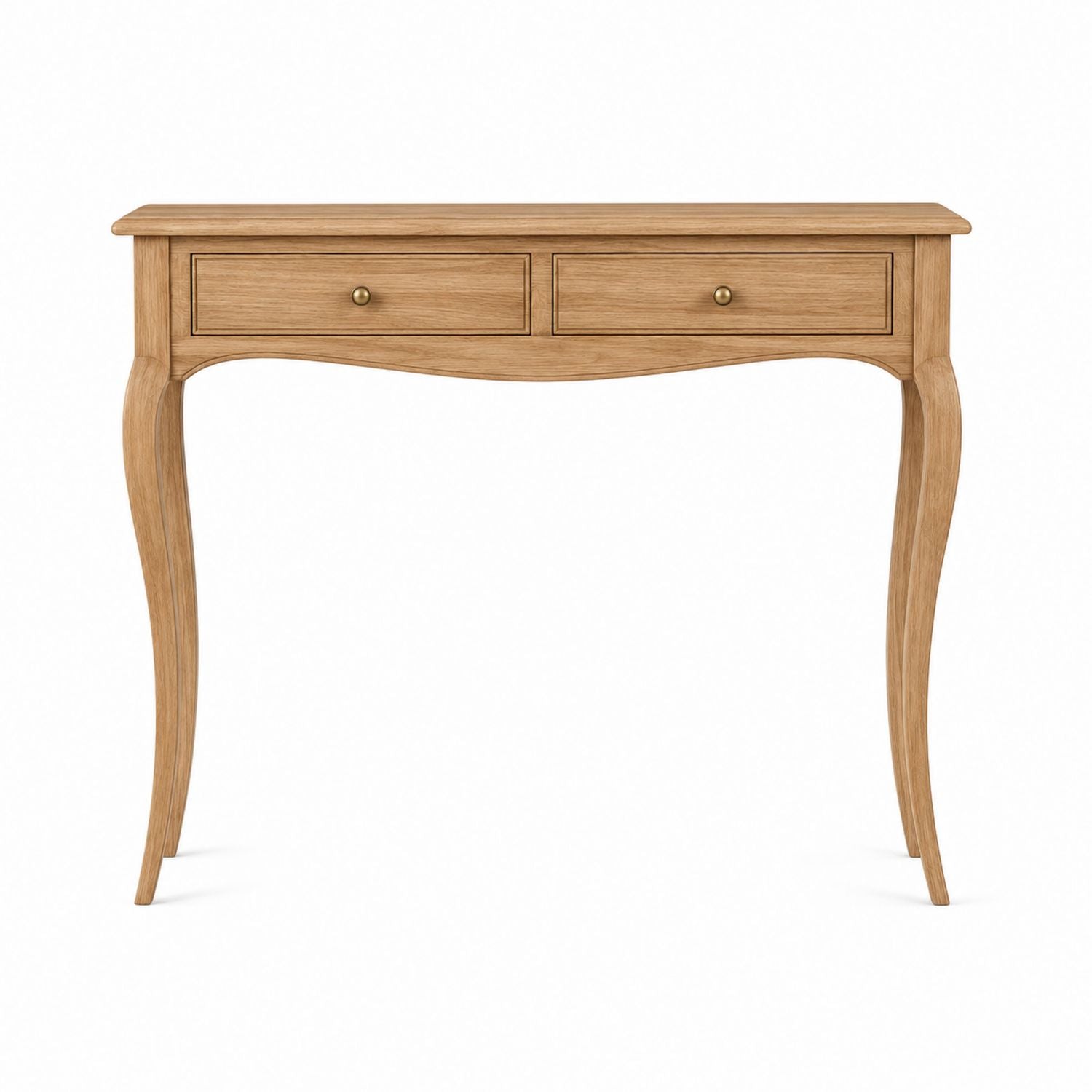 Solid Oak Console Table with Brass Knob Drawers