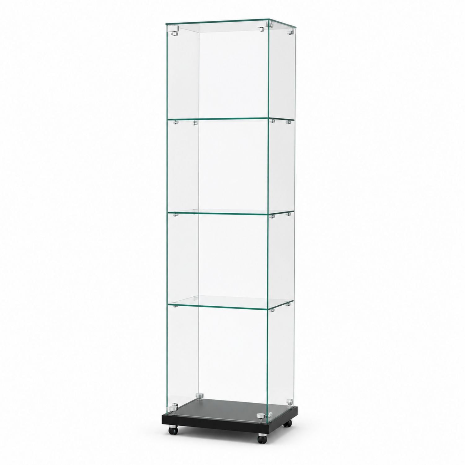 Glass Display Cabinet with 4 Shelves and Wheels