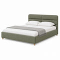 Green Fabric Upholstered Platform Bed with Wooden Legs, 210x160 cm