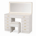 White MDF Vanity Set with LED Mirror and Stool