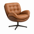 Brown Leather Swivel Lounge Chair with Metal Base