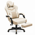Reclining Ergonomic Office Chair with Footrest PU Leather Beige