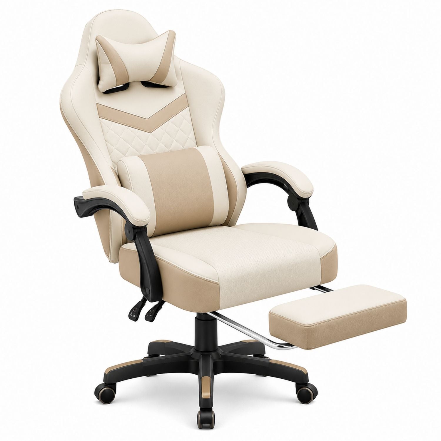 Reclining Ergonomic Office Chair with Footrest PU Leather Beige