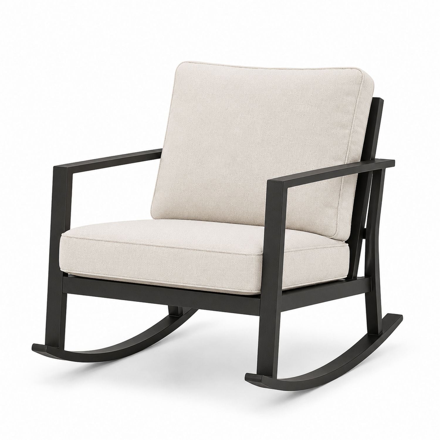 Metal Frame Rocking Chair with Beige Polyester Cushions