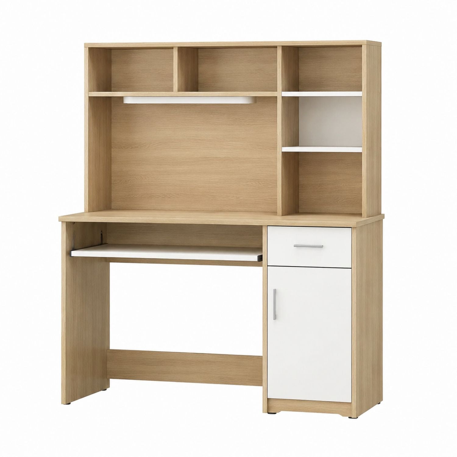 Wooden Computer Desk with Hutch and Storage Cabinet, Oak Finish, 120cm x 60cm x 150cm