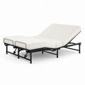 Adjustable Electric Bed Frame with White Polyester Upholstery, Twin XL