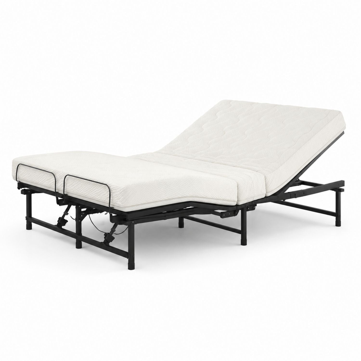 Adjustable Electric Bed Frame with White Polyester Upholstery, Twin XL