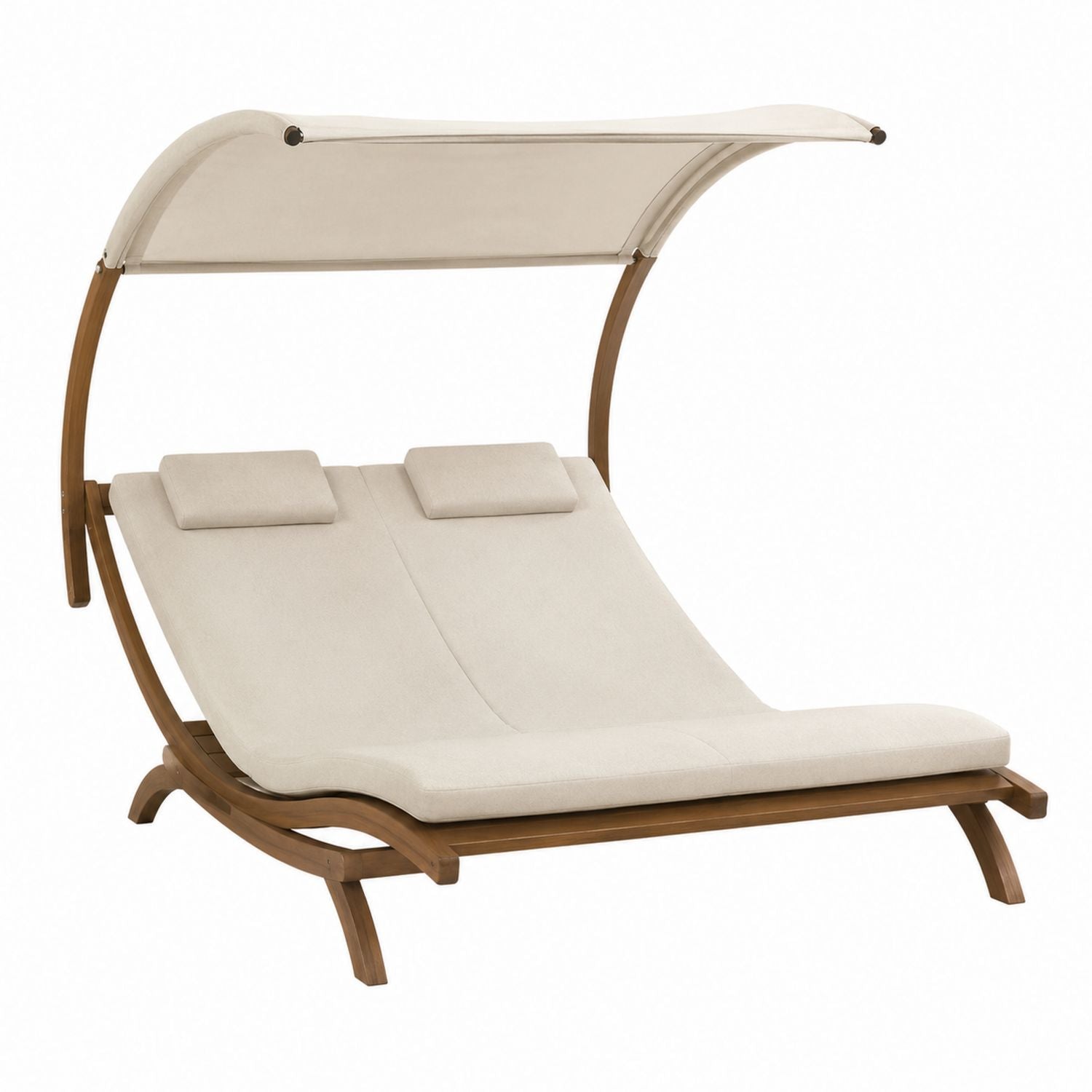 Outdoor Double Lounger with Canopy Teak Wood Polyester Fabric