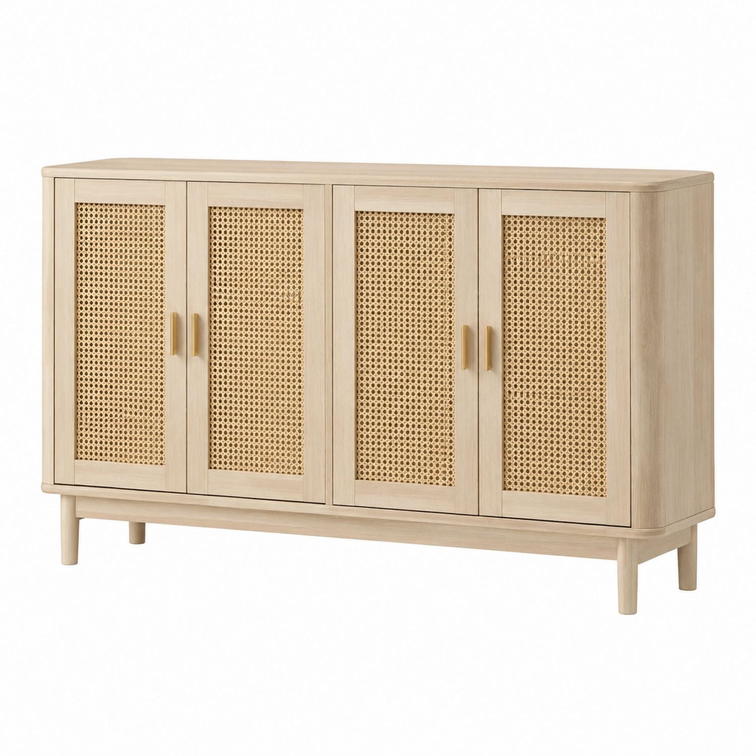Wood and Rattan Sideboard with Natural Finish 120cm x 40cm x 85cm