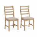 Wood Dining Chair Set with Polyester Fabric Seat Beige 2-Piece