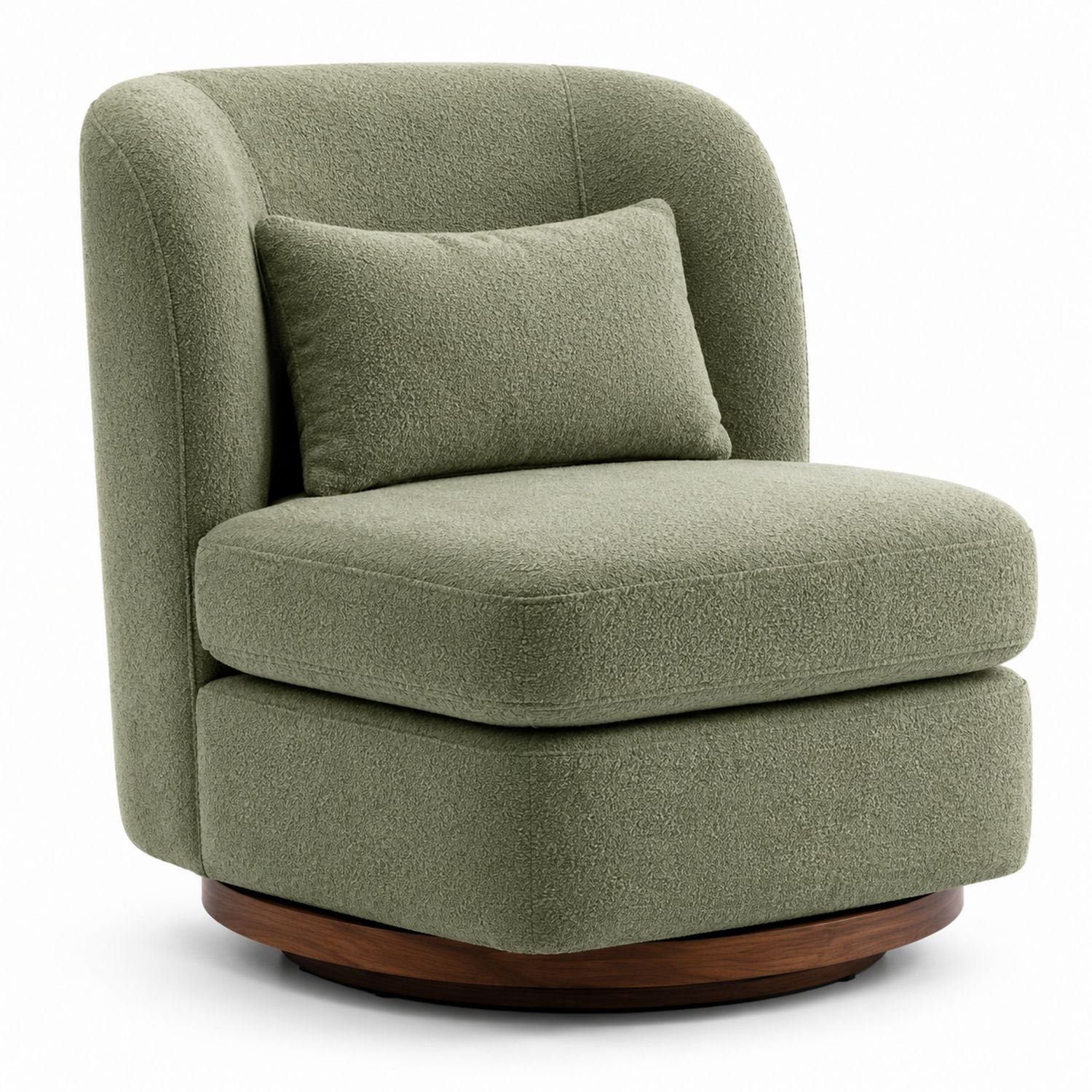 Bouclé Fabric Swivel Chair Olive Green 75cm