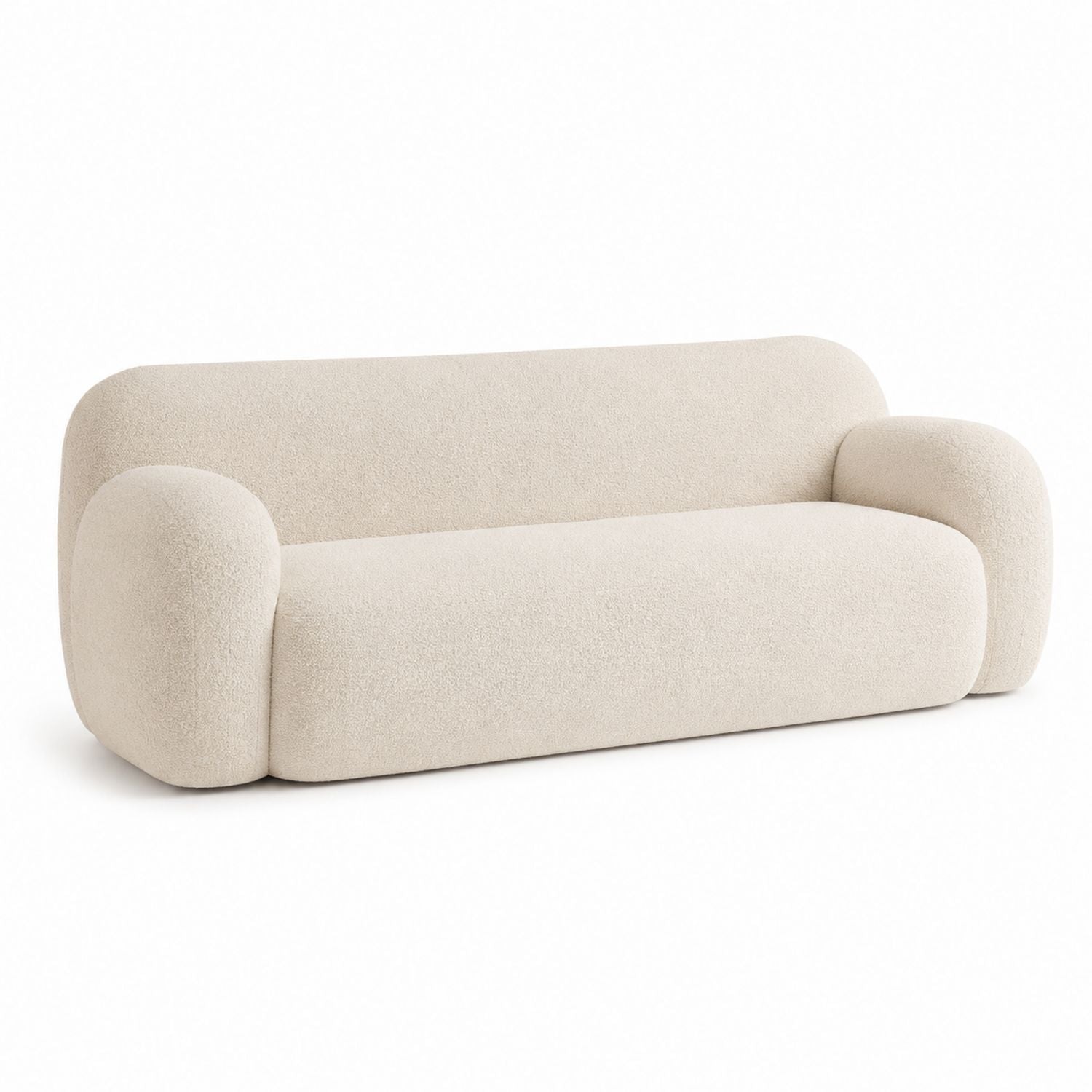 Beige Bouclé Fabric Sofa Three-Seater Curved Design 220cm