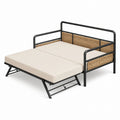 Metal Frame Convertible Sofa Bed with Rattan Panels and Foam Mattress, Beige