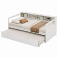 White Wooden Daybed with Trundle and Storage Shelves