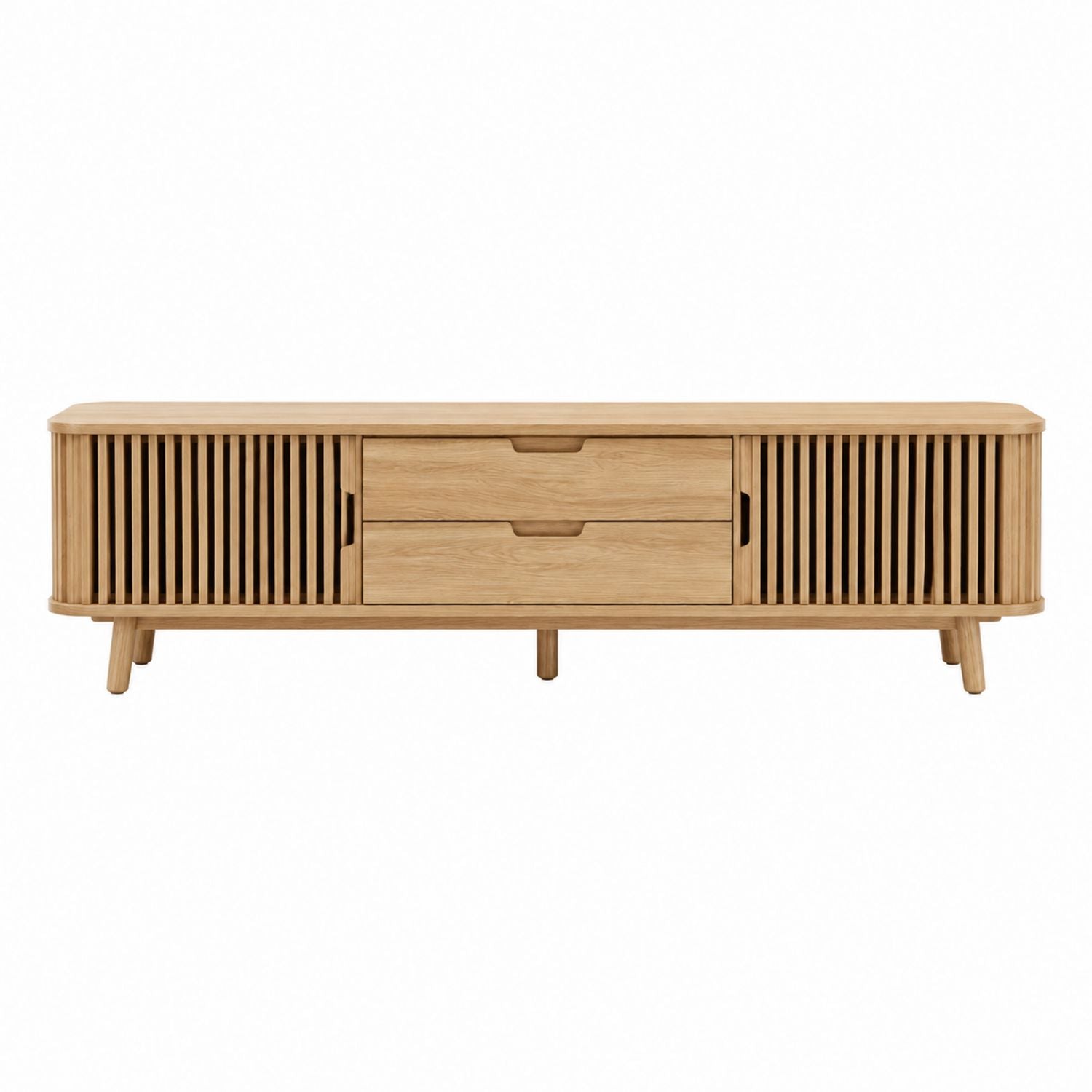 Solid Oak TV Stand with Slatted Doors and Drawers 150cm