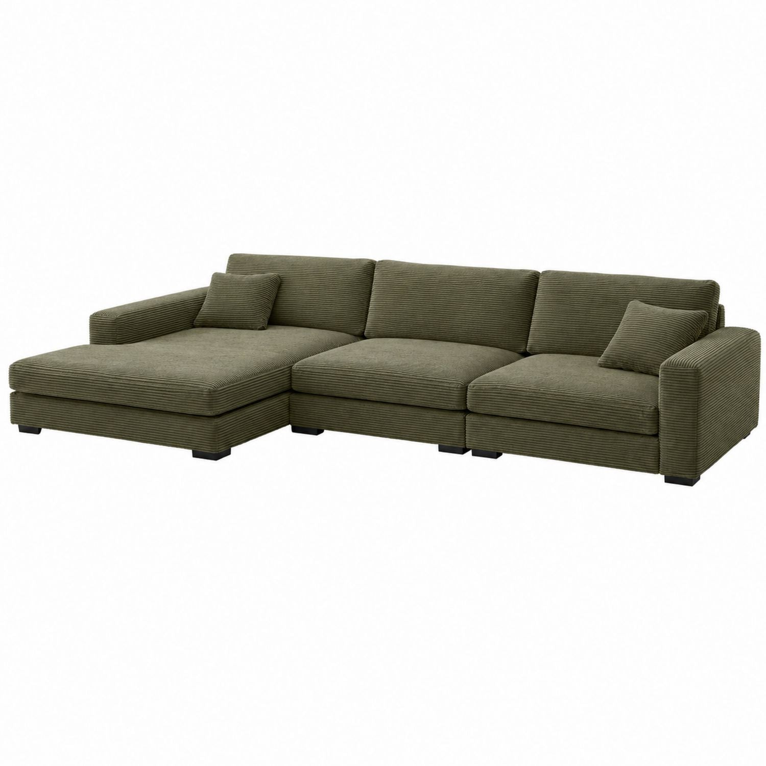 Corduroy L-Shaped Sectional Sofa in Olive Green