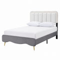 Faux Leather Headboard Bed with Velvet Frame White/Gray
