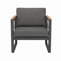 Outdoor Armchair Aluminum Frame with Grey Cushions and Wooden Accents