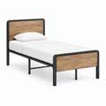 Metal and Wood Single Bed Frame with Black Finish
