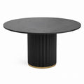 Round Black Marble Dining Table with Metal Base