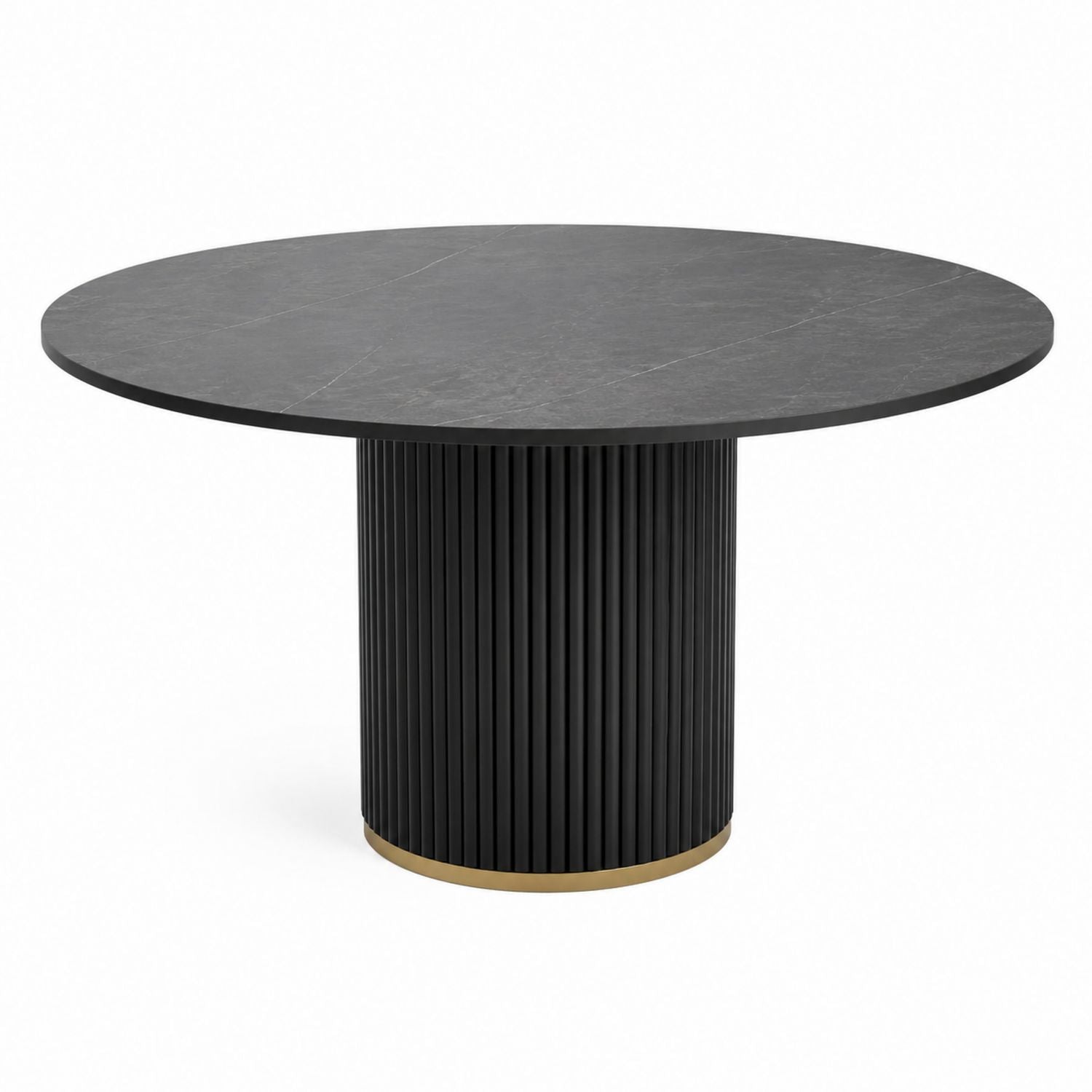 Round Black Marble Dining Table with Metal Base