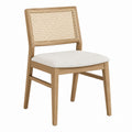Oak Wood Dining Chair with Rattan Back and Beige Cushion