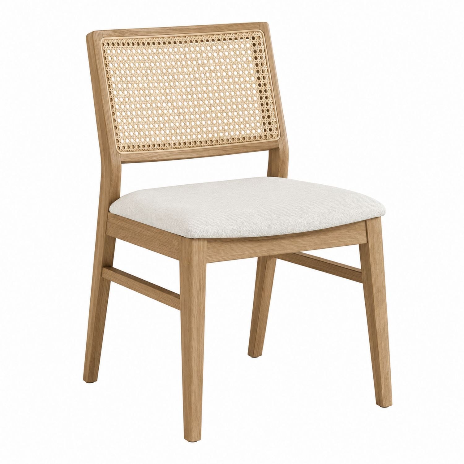 Oak Wood Dining Chair with Rattan Back and Beige Cushion