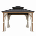 Metal and Wood Gazebo with Polyester Curtains Beige/Black 300cm x 300cm