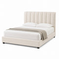 Queen Size Fabric Platform Bed Beige with Padded Headboard